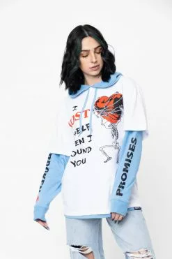 BROKEN PROMISES Hoodies Lost Myself Stacked Pullover Hoodie Blue