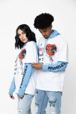 BROKEN PROMISES Hoodies Lost Myself Stacked Pullover Hoodie Blue