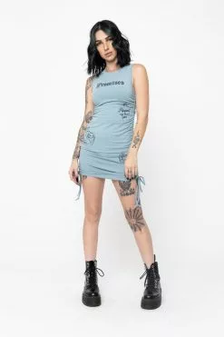 BROKEN PROMISES Love Notes Blue Cinched Dress Womens