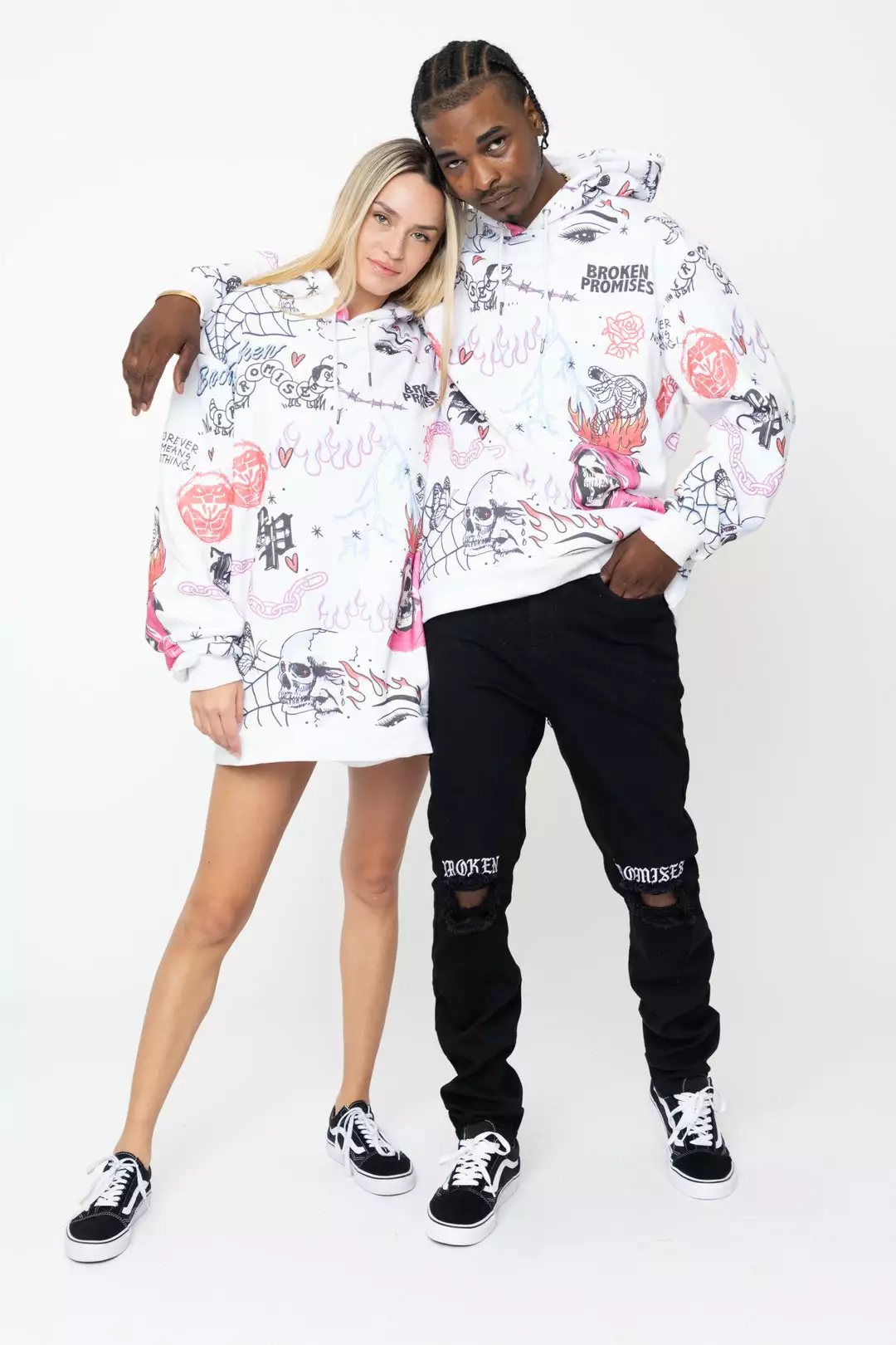 BROKEN PROMISES Let's Roll AOP Hoodie White