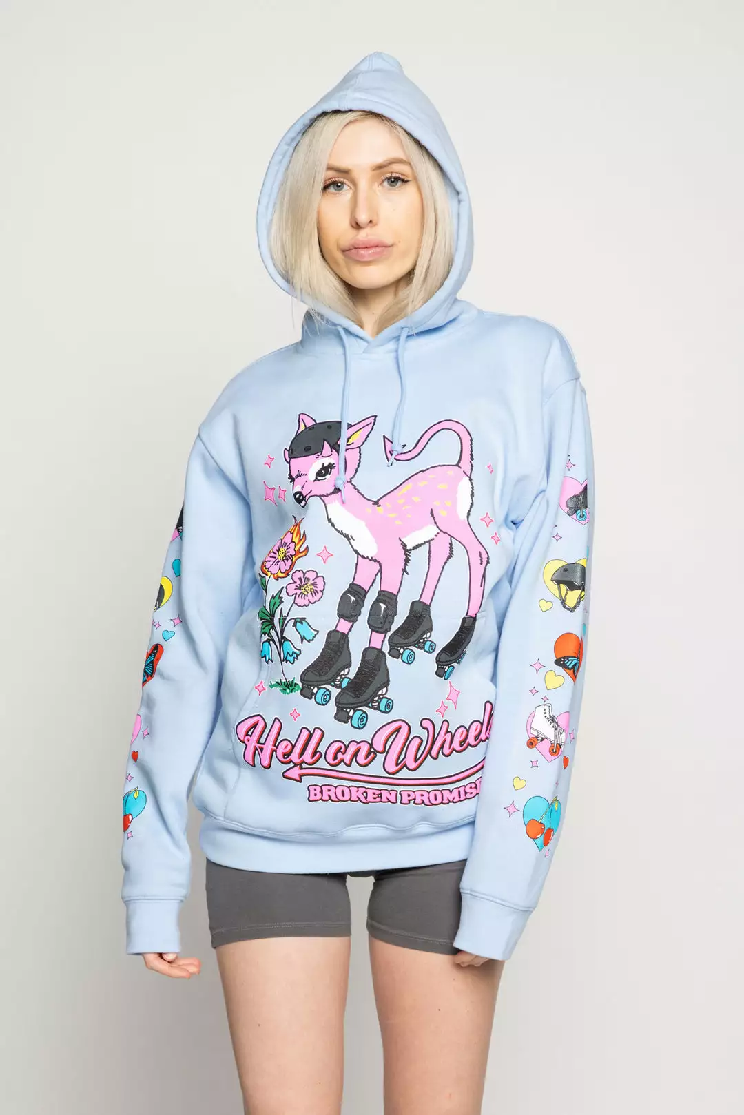 BROKEN PROMISES Hell On Wheels Hoodie Baby Blue