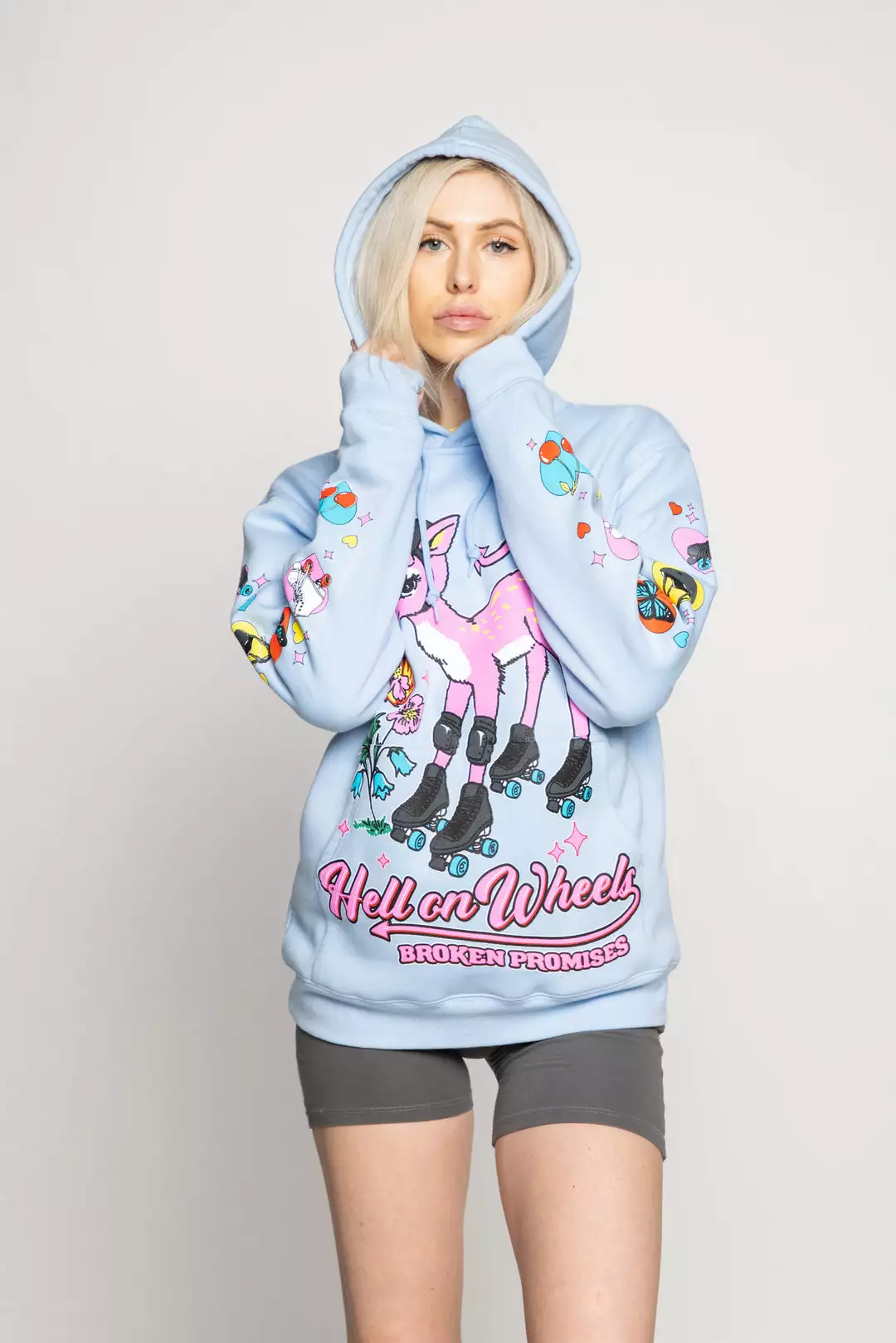 BROKEN PROMISES Hell On Wheels Hoodie Baby Blue