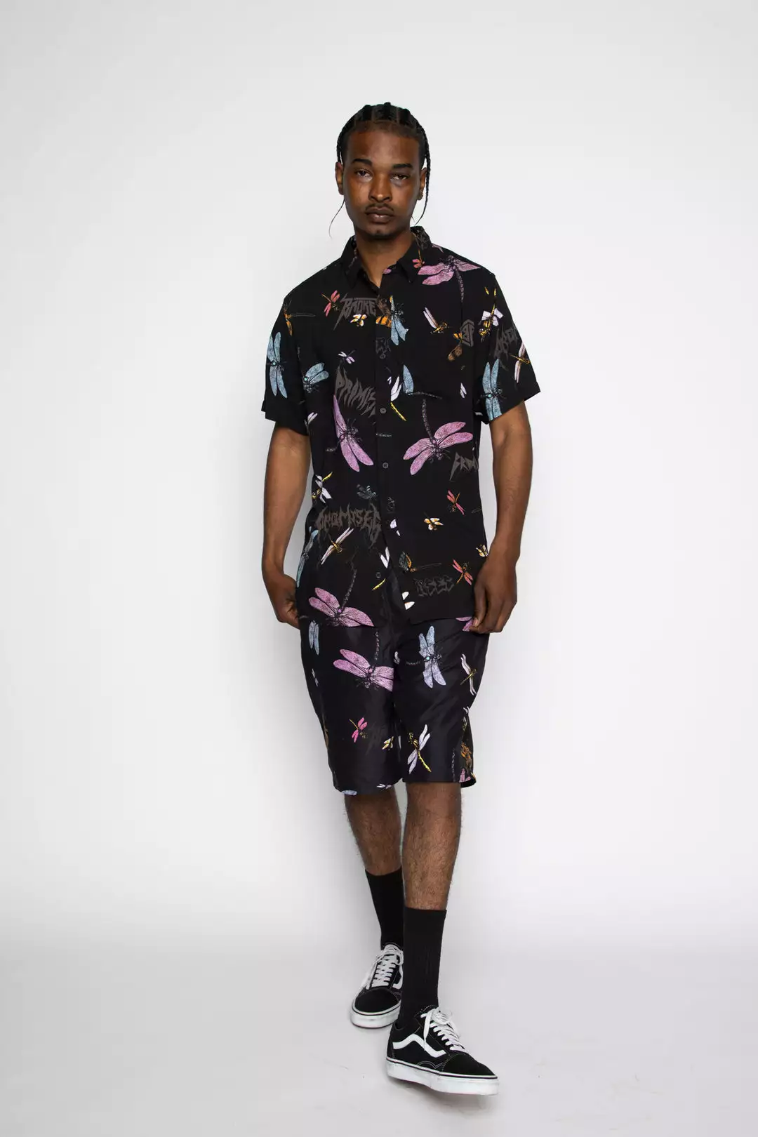 BROKEN PROMISES Mens Dragonflies Button Up Shirt Shirts