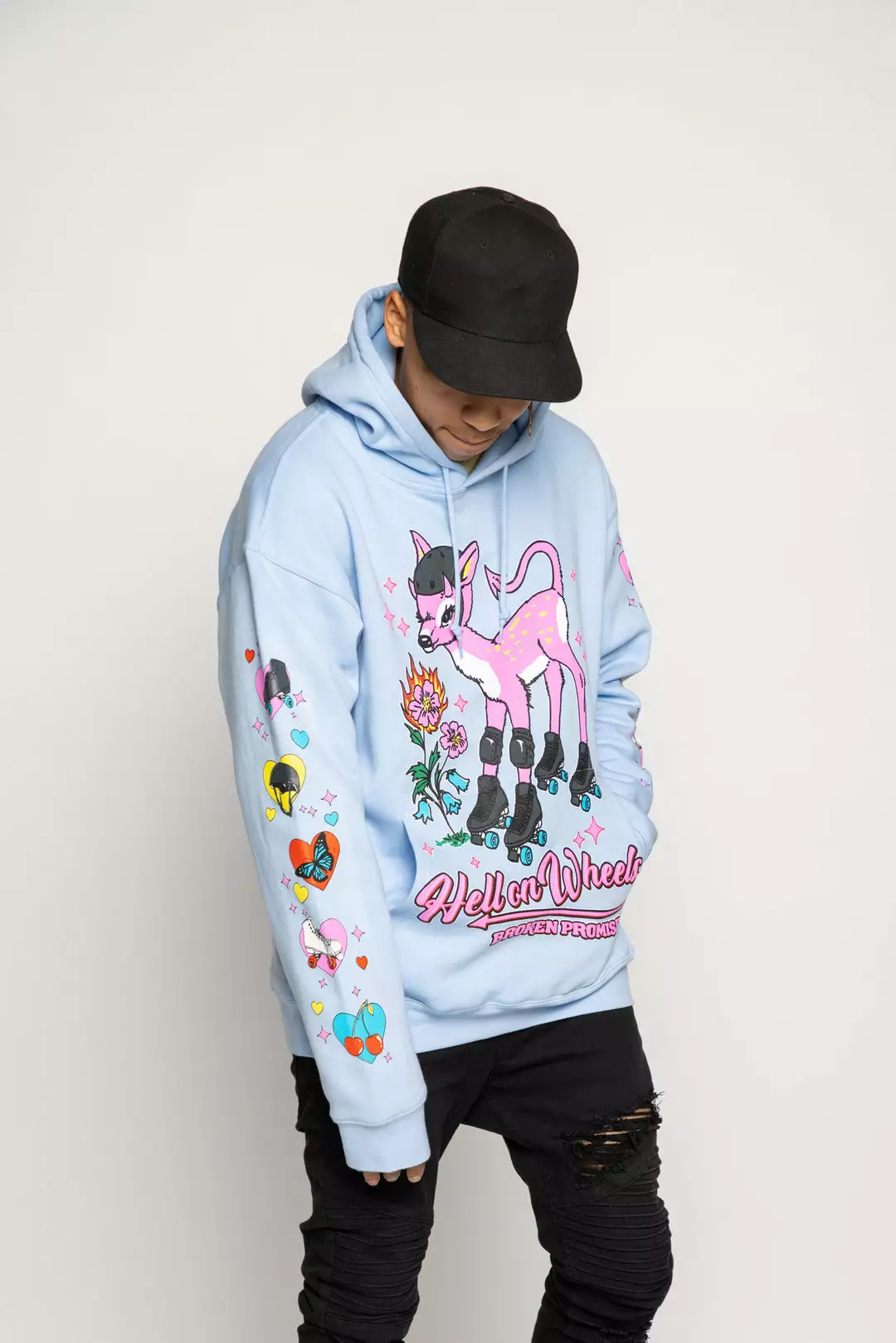 BROKEN PROMISES Hell On Wheels Hoodie Baby Blue