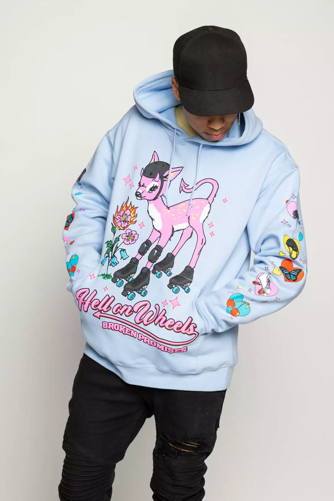 BROKEN PROMISES Hell On Wheels Hoodie Baby Blue