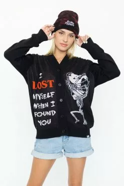 BROKEN PROMISES Lost Myself Cardigan Sweater Black