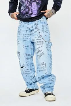 BROKEN PROMISES Bottoms Triple Text Denim