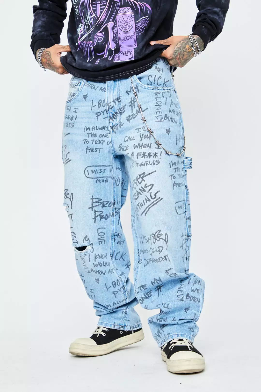 BROKEN PROMISES Bottoms Triple Text Denim