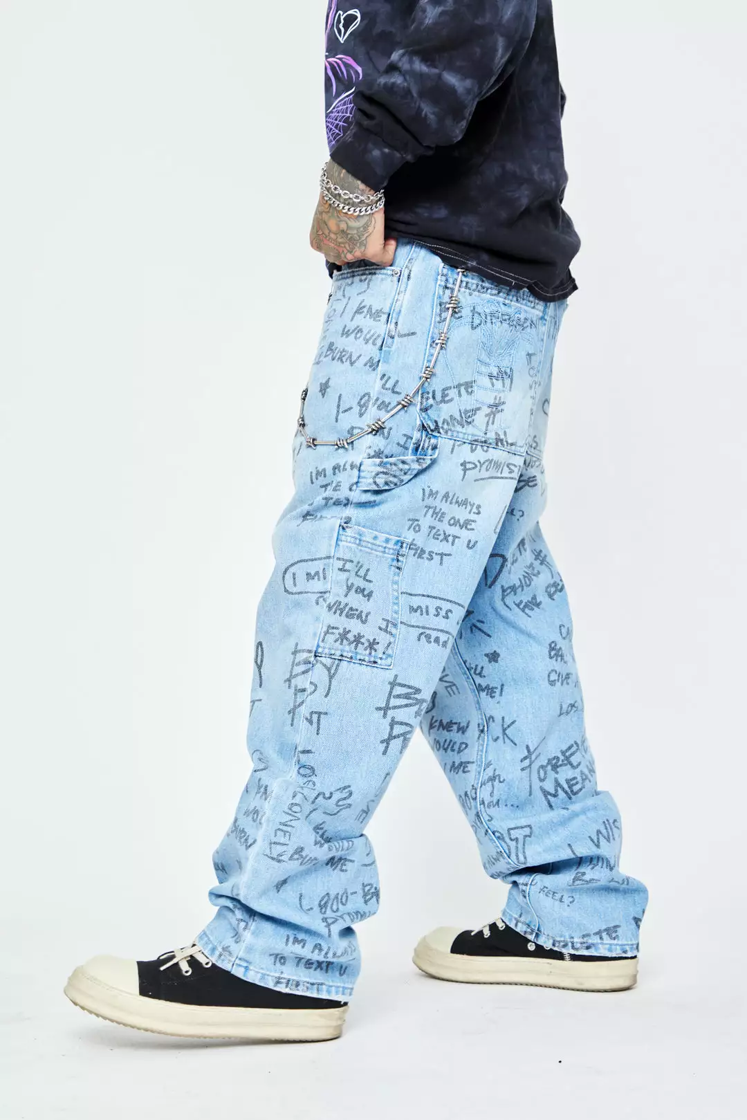 BROKEN PROMISES Bottoms Triple Text Denim