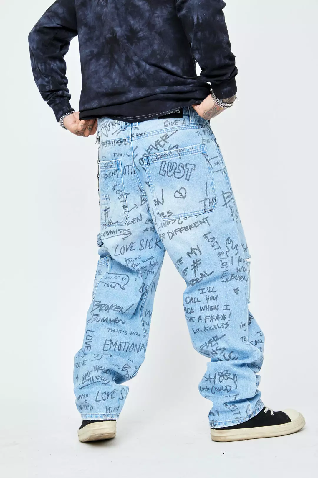 BROKEN PROMISES Bottoms Triple Text Denim