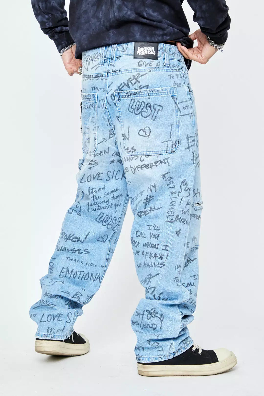 BROKEN PROMISES Bottoms Triple Text Denim