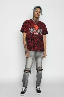 BROKEN PROMISES Curious Tie Dye Tee Red/Blk - BP X Hot Stuff Shirts