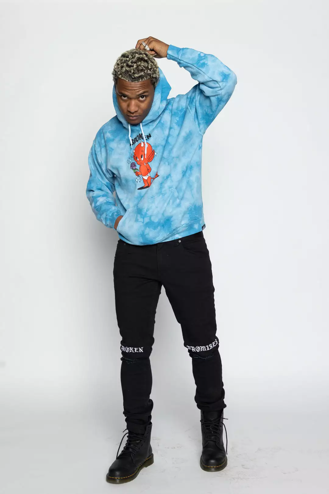 BROKEN PROMISES Hoodies Sad Boy Tie Dye Hoodie Blue - BP X Hot Stuff