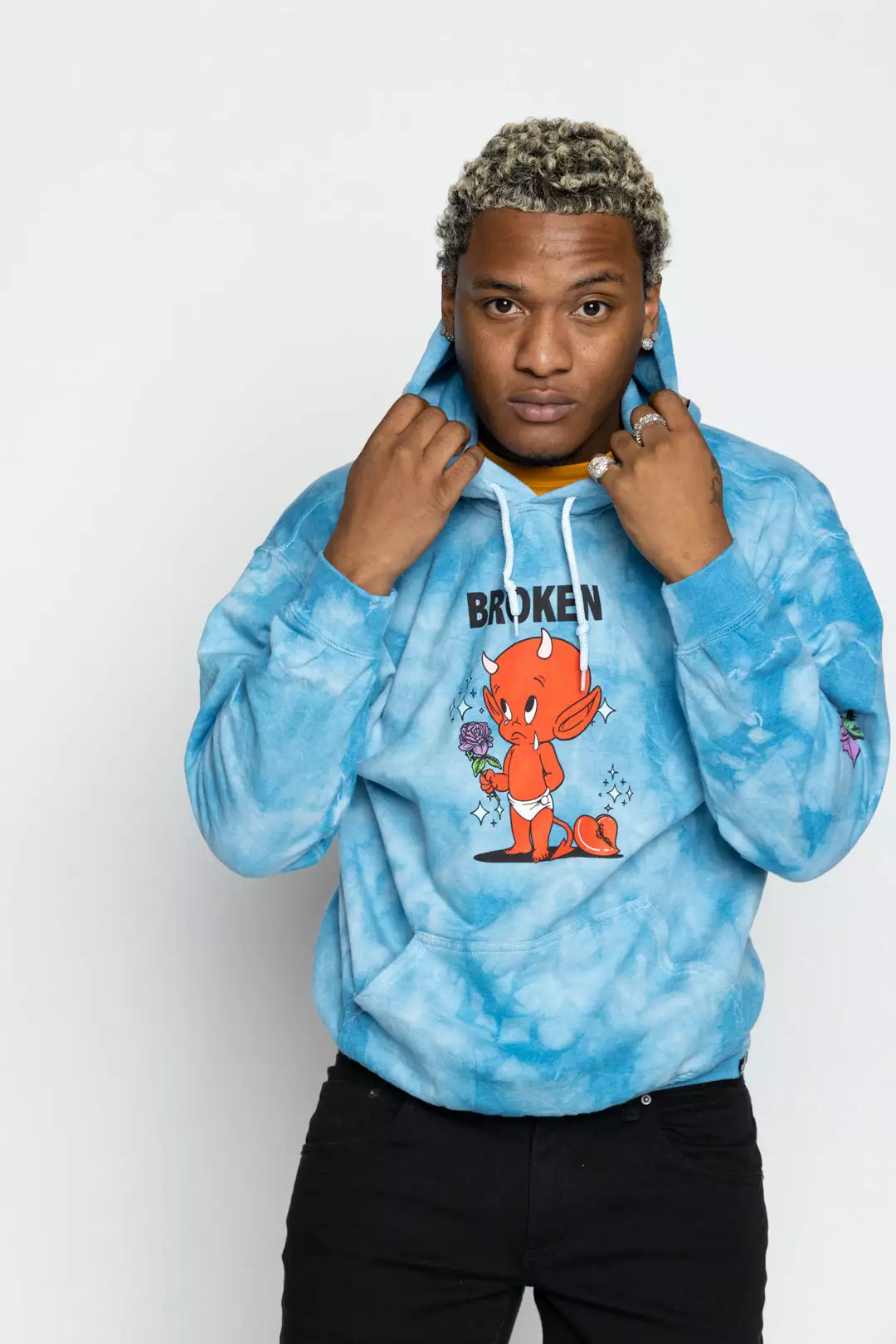 BROKEN PROMISES Hoodies Sad Boy Tie Dye Hoodie Blue - BP X Hot Stuff