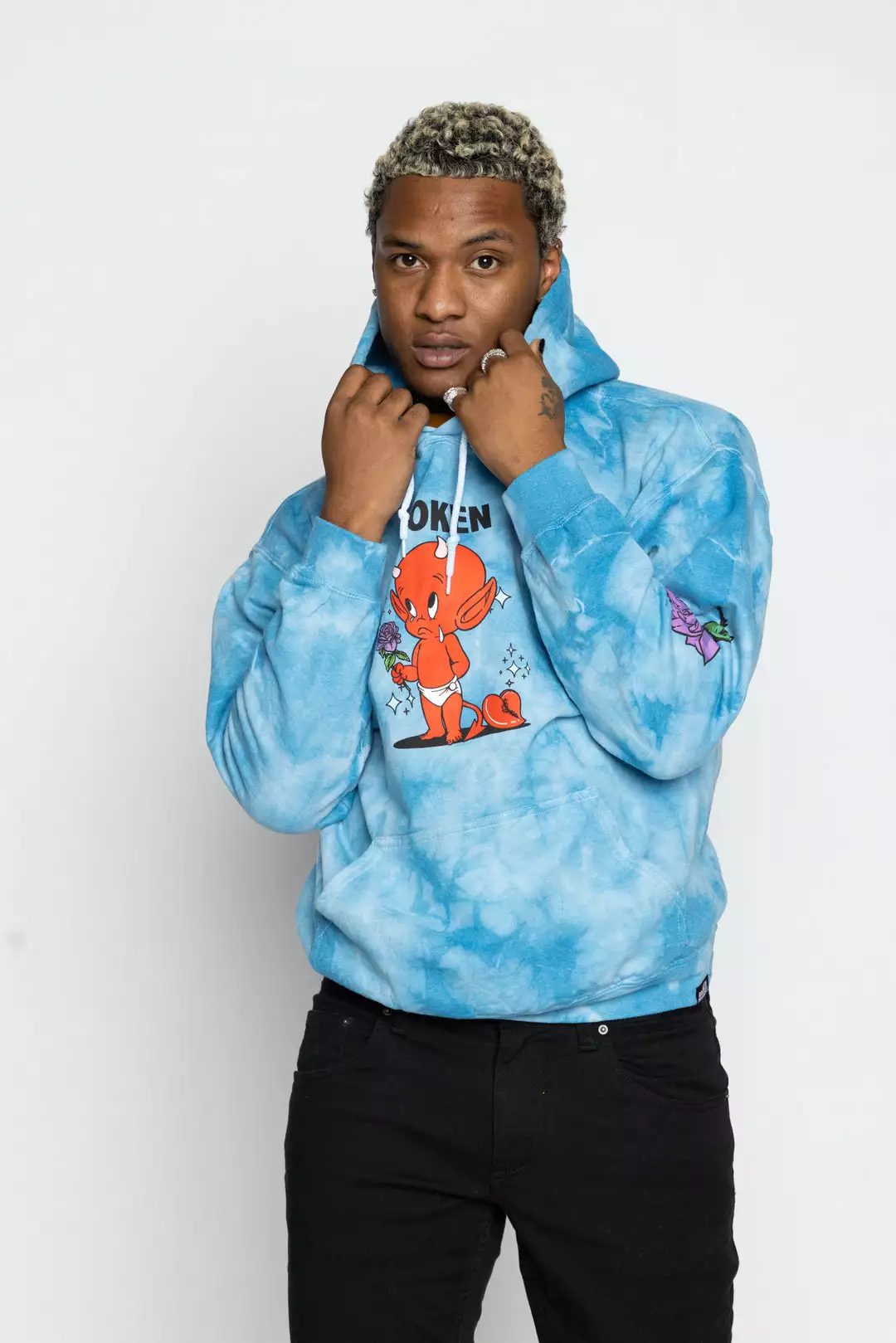 BROKEN PROMISES Hoodies Sad Boy Tie Dye Hoodie Blue - BP X Hot Stuff