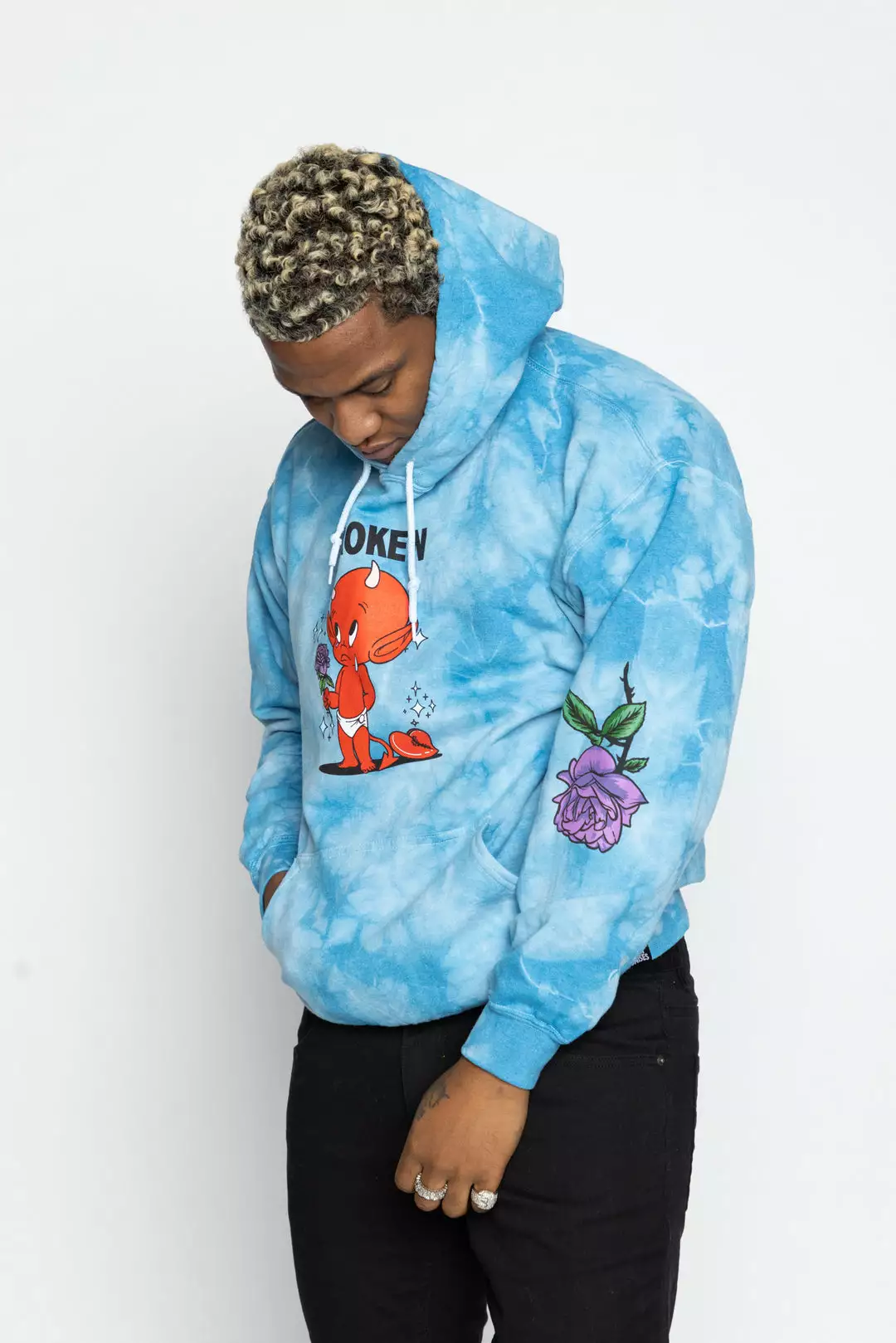 BROKEN PROMISES Hoodies Sad Boy Tie Dye Hoodie Blue - BP X Hot Stuff
