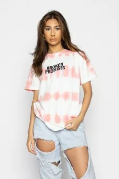 BROKEN PROMISES Star Shopping Tie Dye Tee Pink