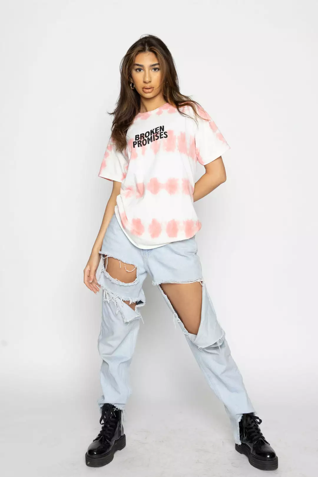 BROKEN PROMISES Star Shopping Tie Dye Tee Pink