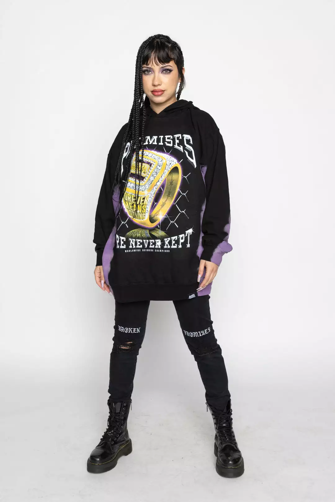 BROKEN PROMISES Championship Ring Tie Dye Hoodie Blk/Purple