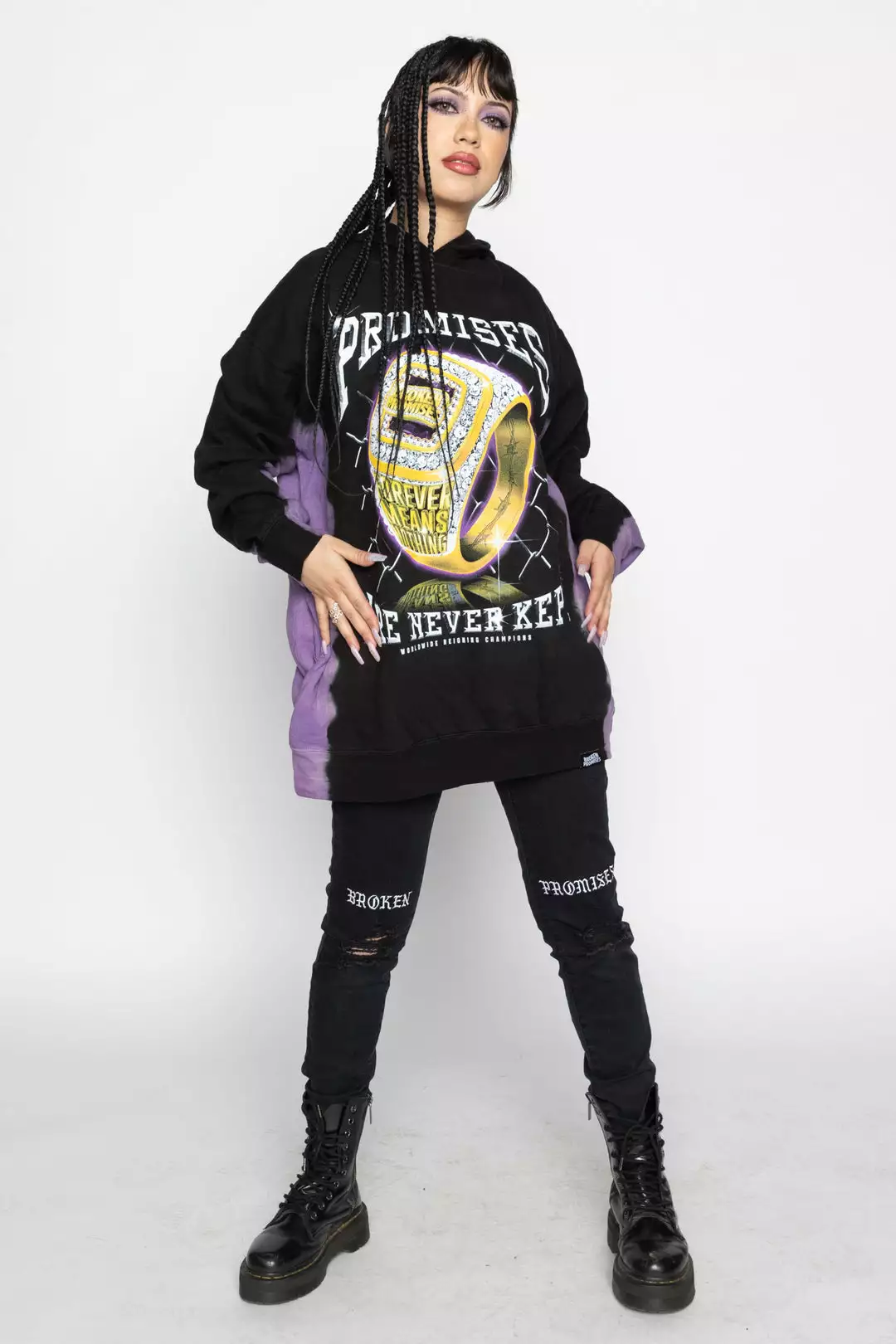 BROKEN PROMISES Championship Ring Tie Dye Hoodie Blk/Purple