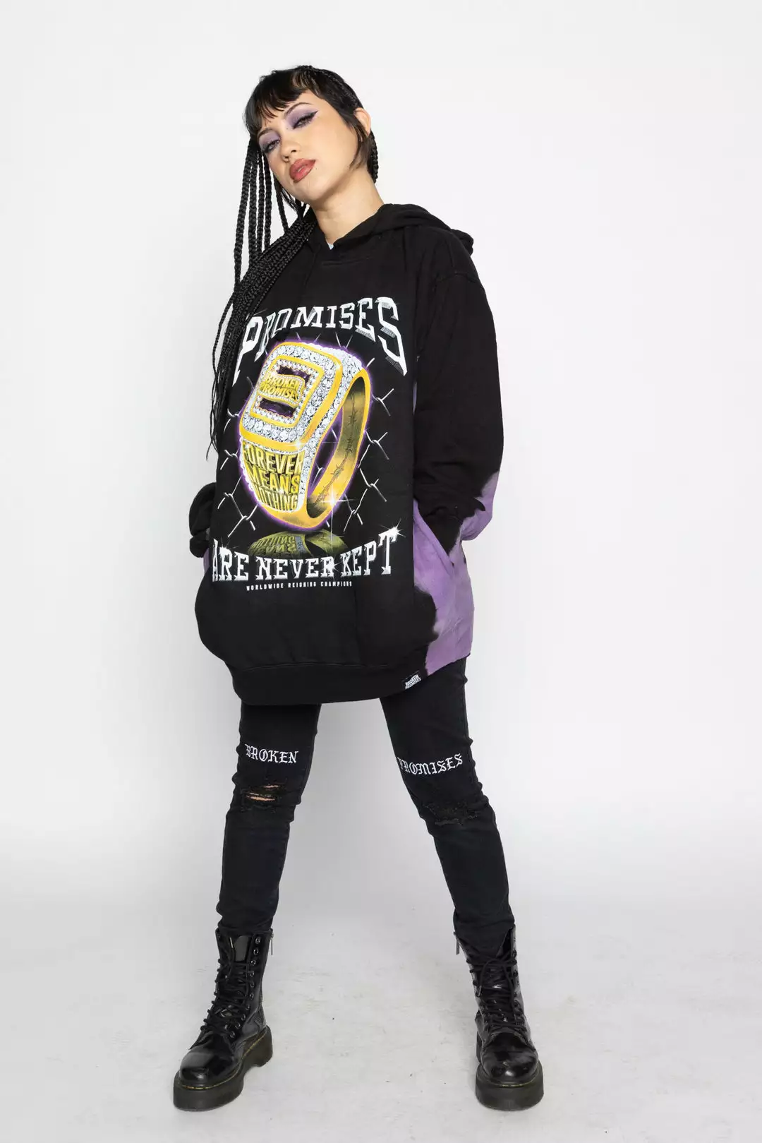 BROKEN PROMISES Championship Ring Tie Dye Hoodie Blk/Purple