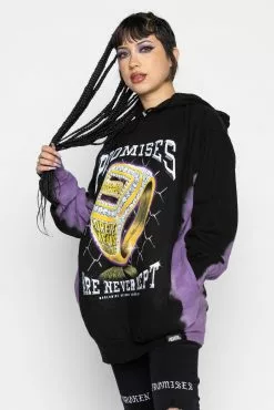 BROKEN PROMISES Championship Ring Tie Dye Hoodie Blk/Purple