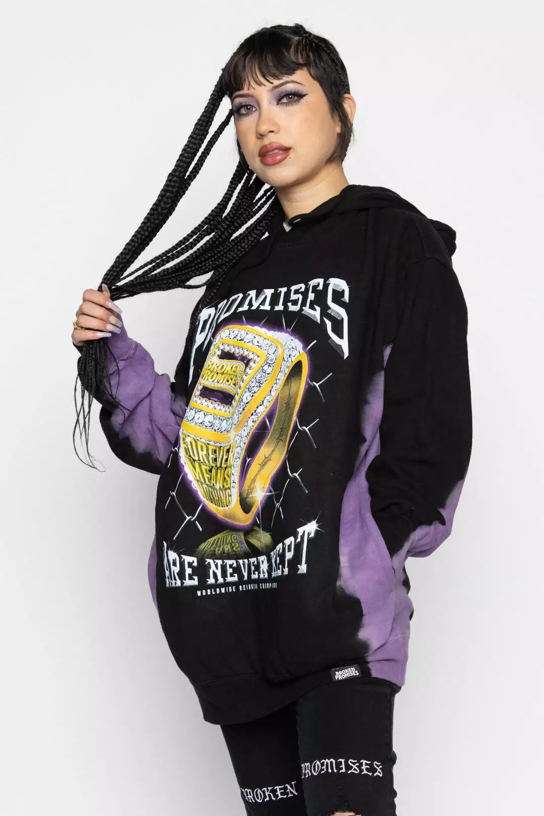 BROKEN PROMISES Championship Ring Tie Dye Hoodie Blk/Purple