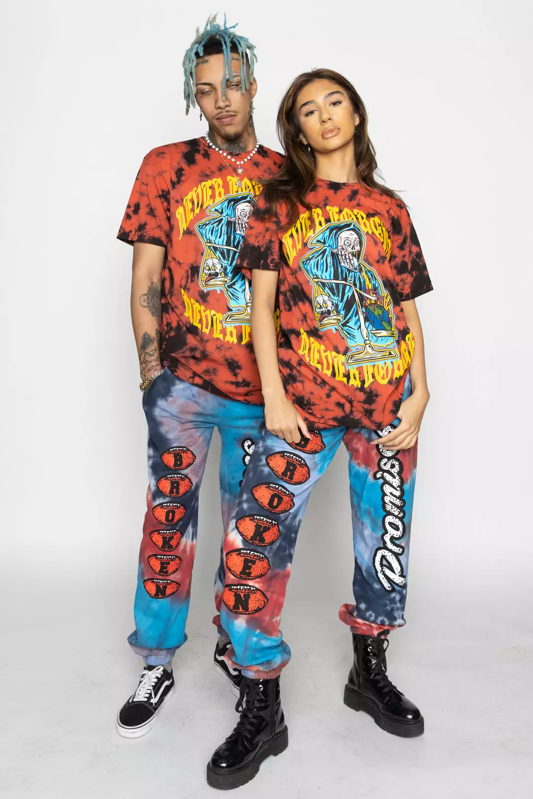 BROKEN PROMISES Shirts Never Forgive Red/Blk Crystal Wash Tee