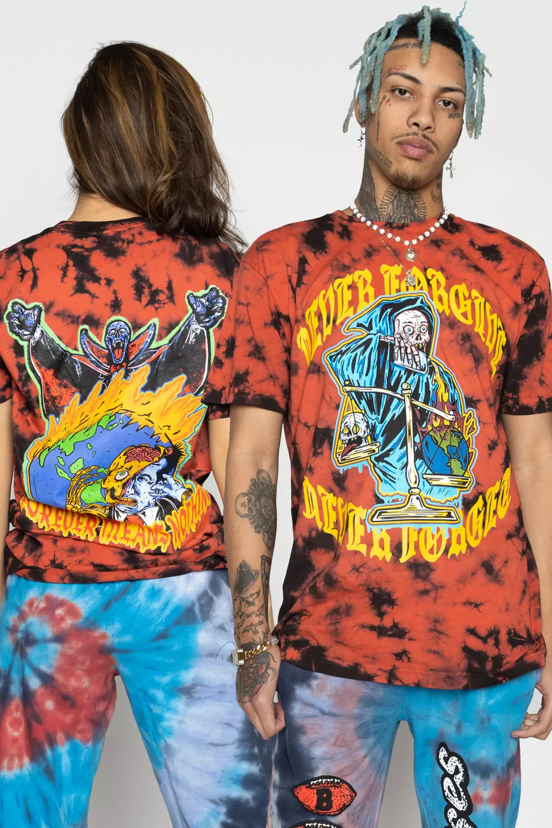 BROKEN PROMISES Shirts Never Forgive Red/Blk Crystal Wash Tee