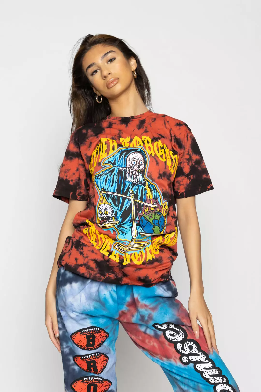 BROKEN PROMISES Shirts Never Forgive Red/Blk Crystal Wash Tee