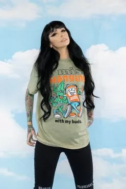 BROKEN PROMISES With My Buds Mineral Wash Olive Tee - BPxYH