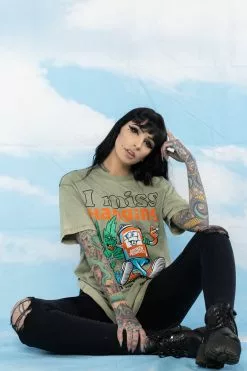 BROKEN PROMISES With My Buds Mineral Wash Olive Tee - BPxYH