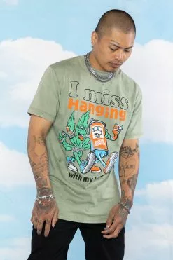 BROKEN PROMISES With My Buds Mineral Wash Olive Tee - BPxYH