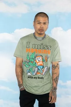 BROKEN PROMISES With My Buds Mineral Wash Olive Tee - BPxYH