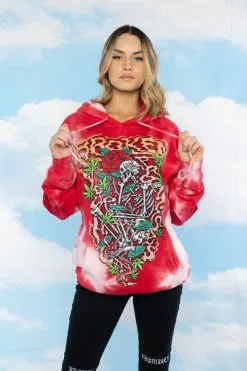 BROKEN PROMISES Up In Smoke Crystal Wash Strawberry Hoodie - BPxYH
