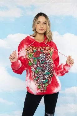 BROKEN PROMISES Up In Smoke Crystal Wash Strawberry Hoodie - BPxYH