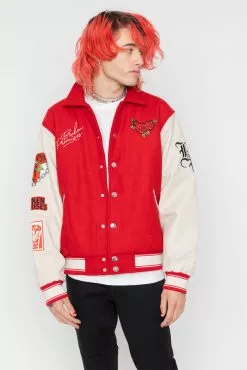 BROKEN PROMISES Graveyard Varsity Jacket Red Outerwear