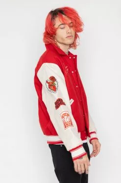 BROKEN PROMISES Graveyard Varsity Jacket Red Outerwear