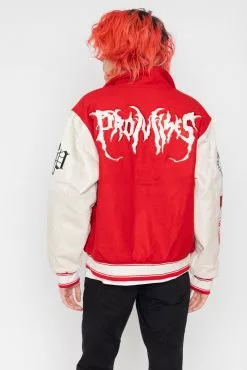 BROKEN PROMISES Graveyard Varsity Jacket Red Outerwear