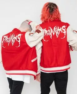 BROKEN PROMISES Graveyard Varsity Jacket Red Outerwear