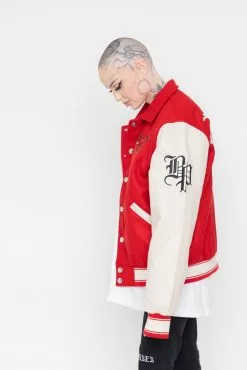 BROKEN PROMISES Graveyard Varsity Jacket Red Outerwear