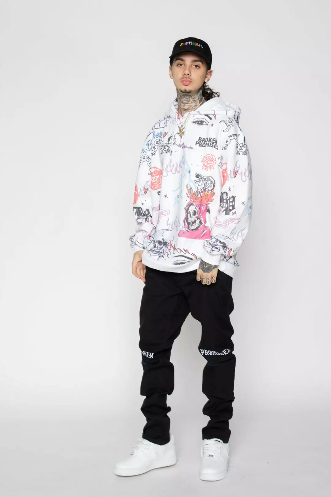 BROKEN PROMISES Let's Roll AOP Hoodie White