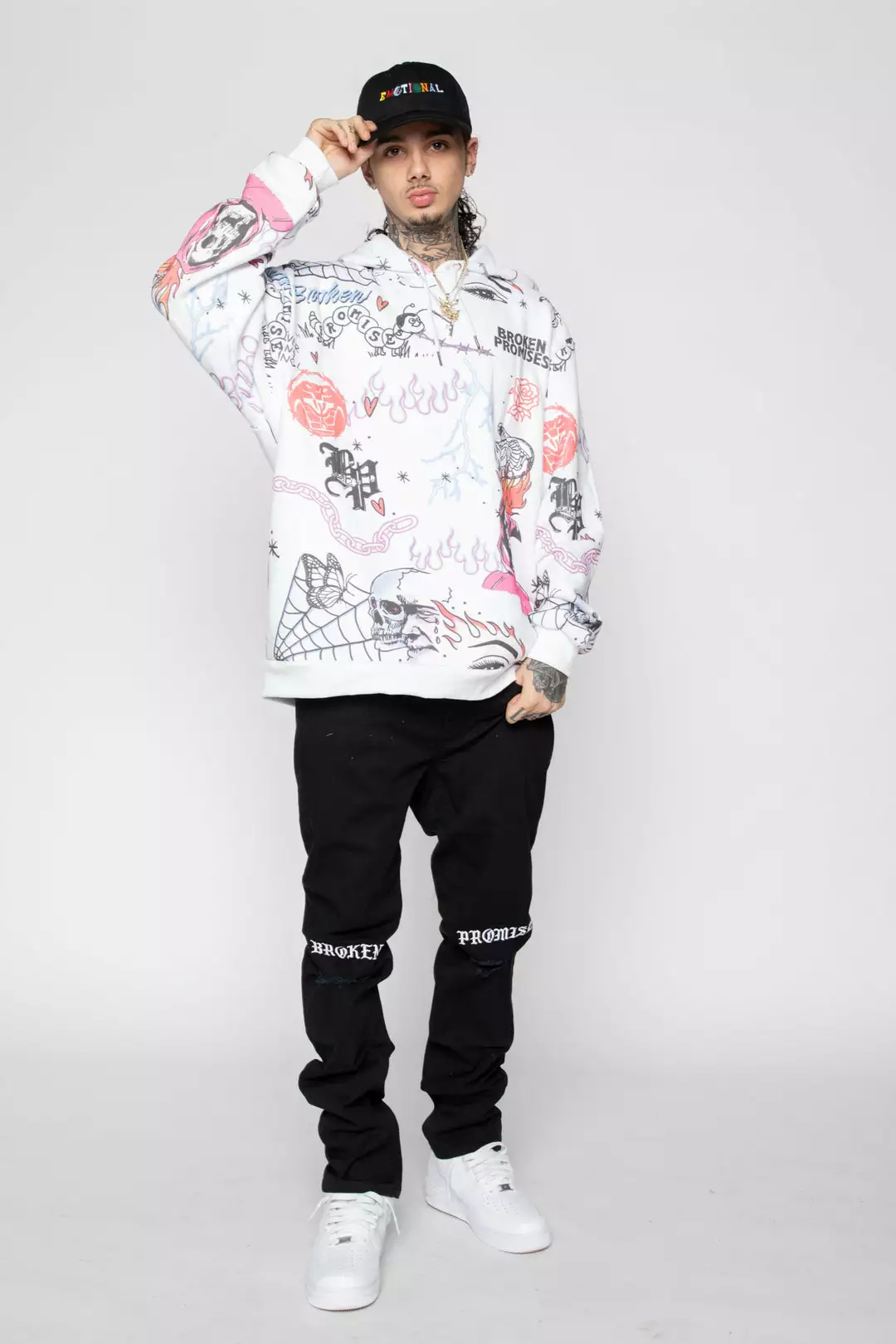 BROKEN PROMISES Let's Roll AOP Hoodie White