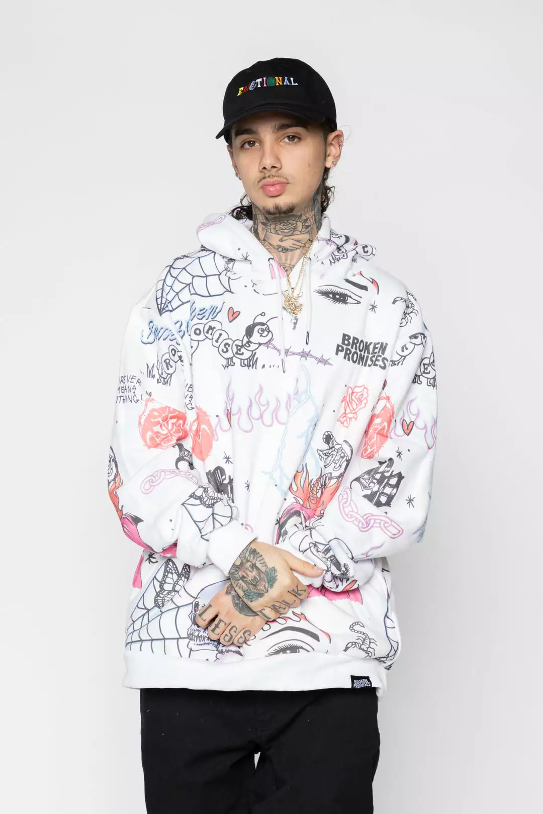 BROKEN PROMISES Let's Roll AOP Hoodie White