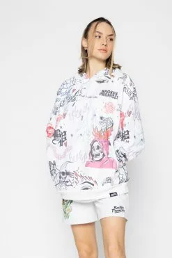BROKEN PROMISES Let's Roll AOP Hoodie White