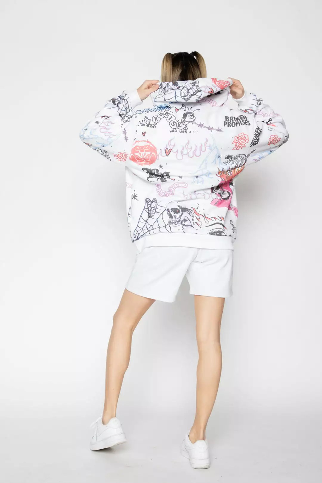 BROKEN PROMISES Let's Roll AOP Hoodie White