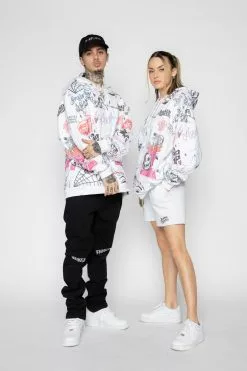 BROKEN PROMISES Let's Roll AOP Hoodie White