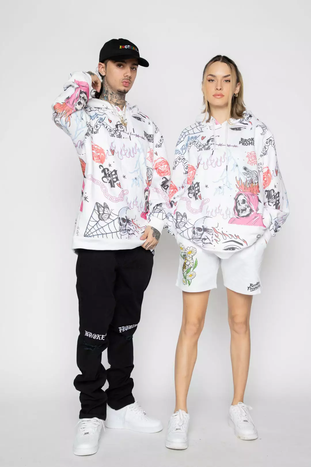 BROKEN PROMISES Let's Roll AOP Hoodie White