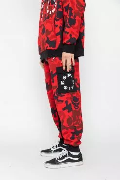 BROKEN PROMISES Bottoms Demon Camo Fleece Sweatpants Red