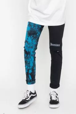 BROKEN PROMISES Womens' Slogan Split Dye Denim Blk/Blue Bottoms